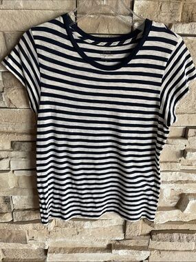 J. Crew Navy and White Striped Short Sleeve Tee